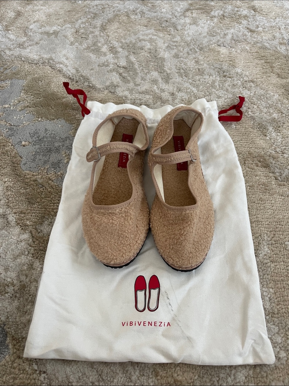 Venezia womens Beige Sherpa Mary Jane Shoes
